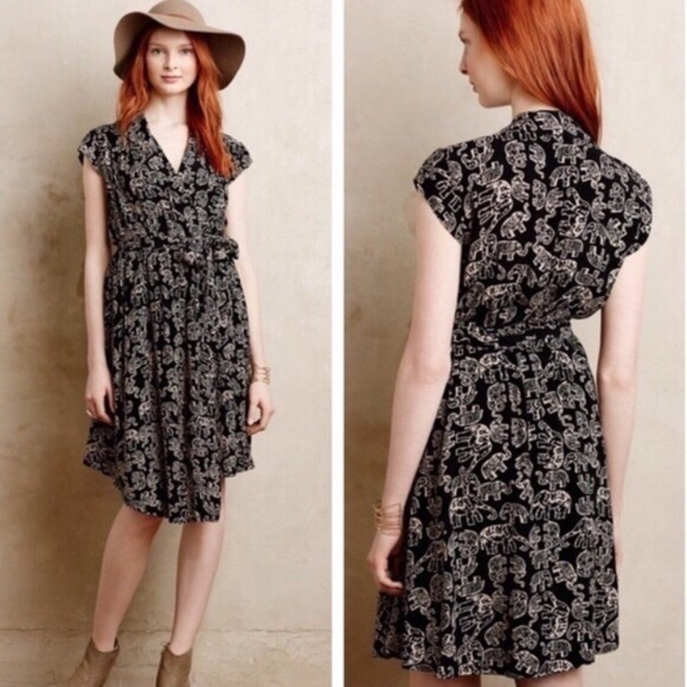 Anthropologie Maeve Elephant Faux Wrap Dress